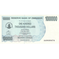 P48a Zimbabwe - 100.000 Dollars Year 2006/2007 (Bearer Cheque)